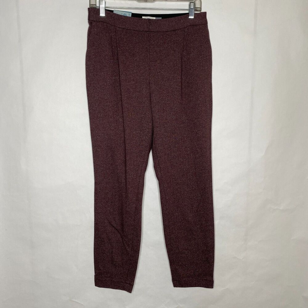 Old Navy High Rise Pants Women's Size 10 Maroon Herrigbone Print